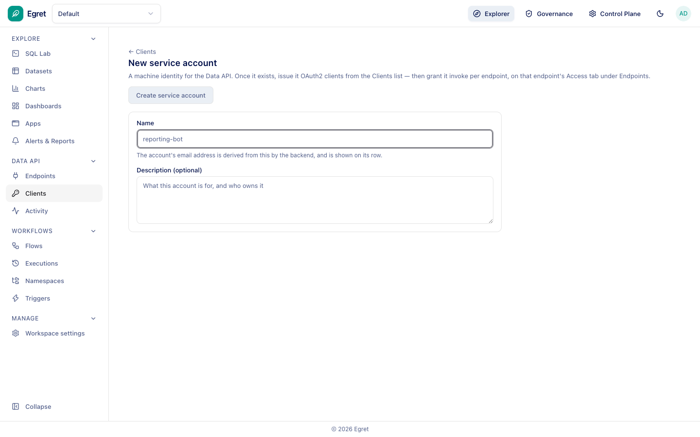 New service account