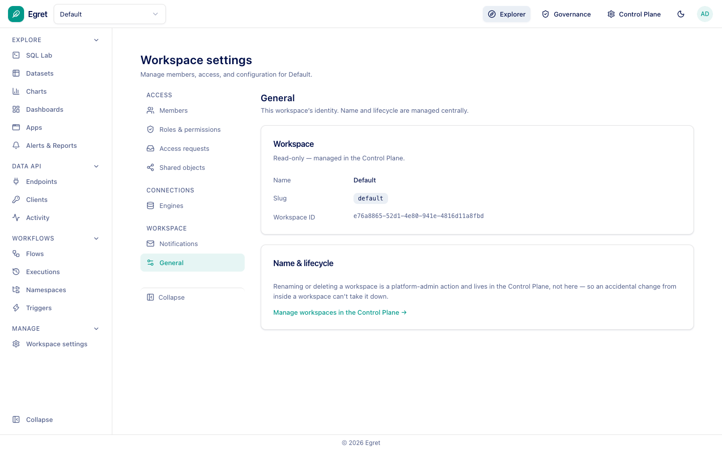 Workspace general settings