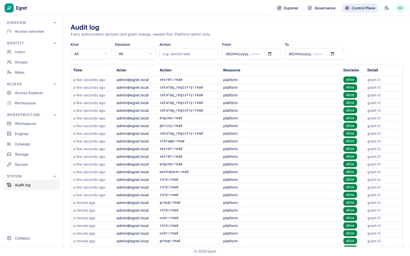 Audit log