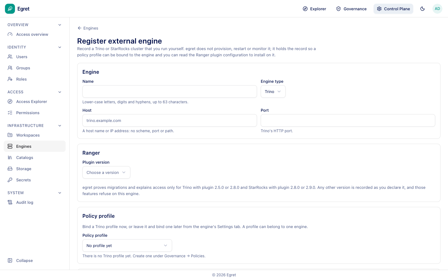 Register external engine